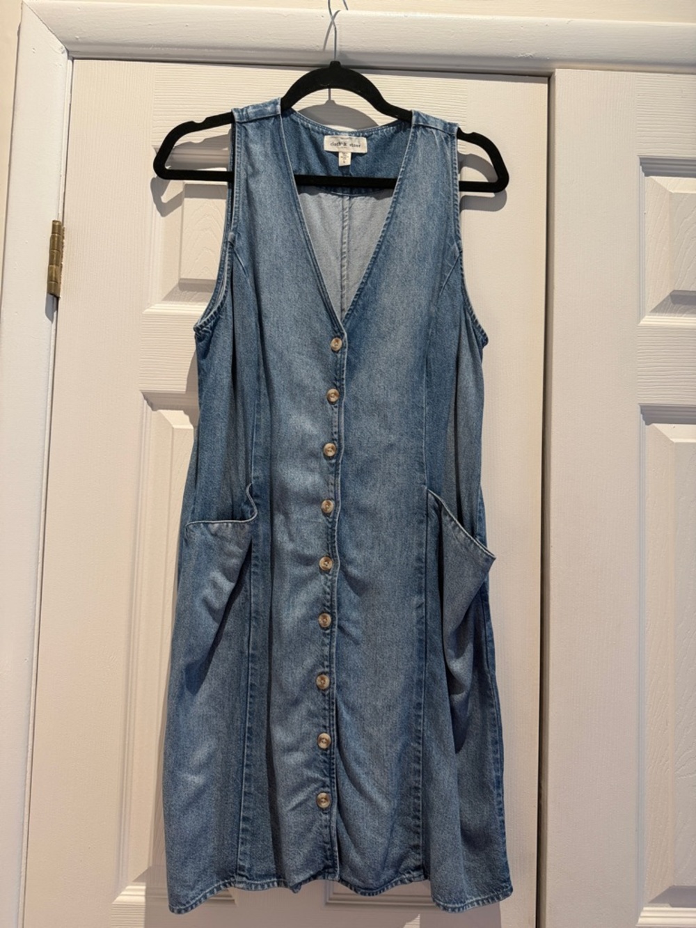 cloth & stone Denim Button-Front Sleeveless Dress — Light Blue